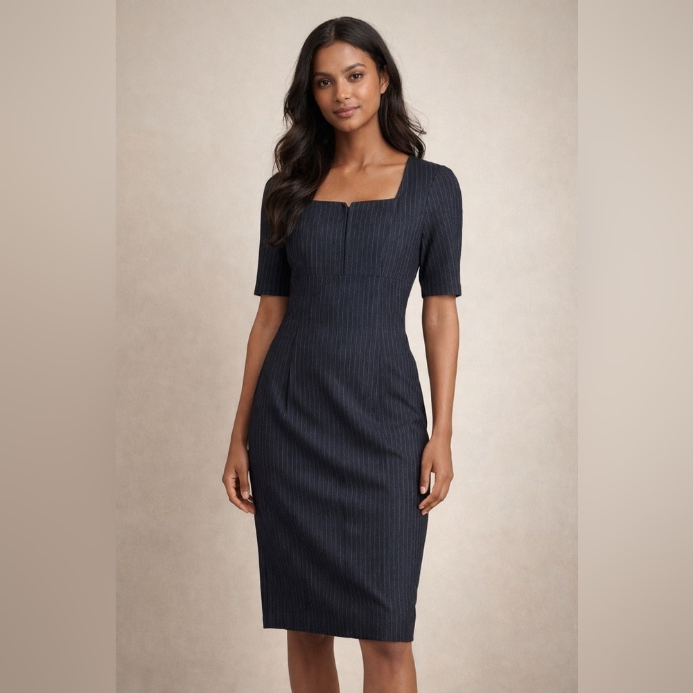 Betsbrand Pinstripe Sheath Dress Square Neck size small